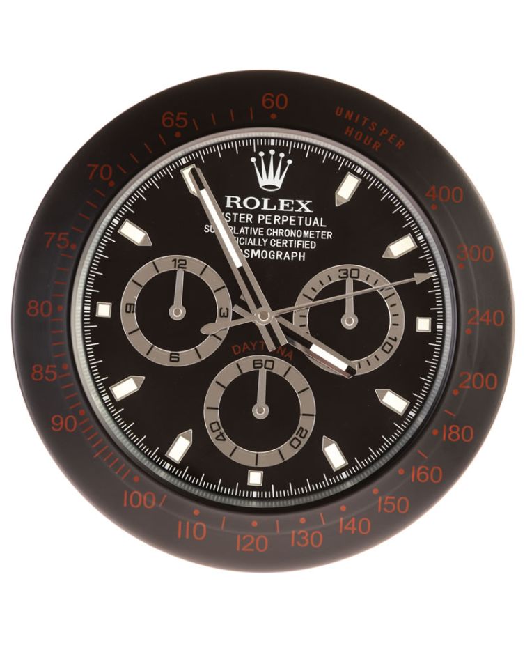 Rolex Cosmograph Daytona Style Black, Silver & Red Wall Clock