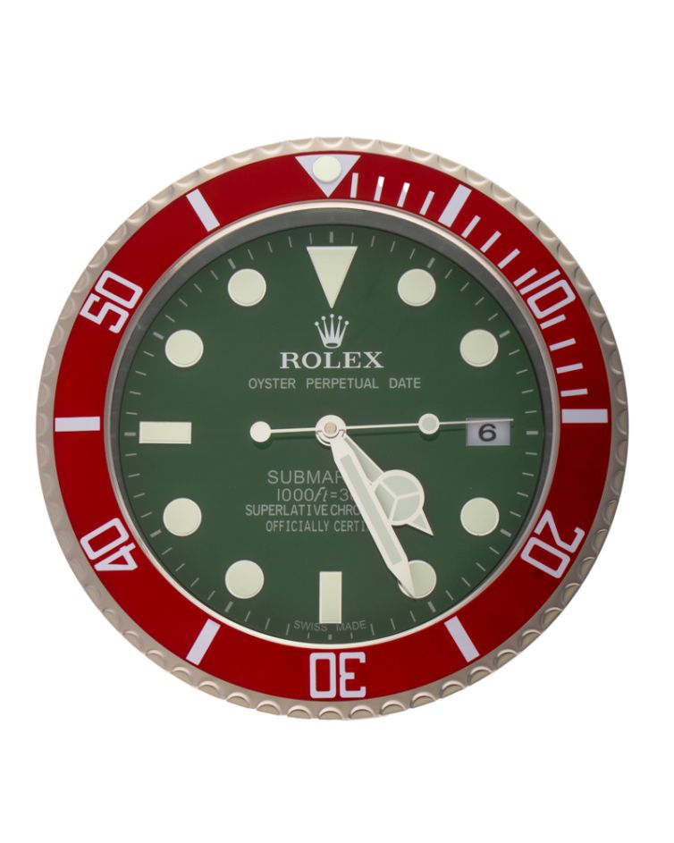 Rolex Perpetual Submariner Style Red, White & Green Wall Clock