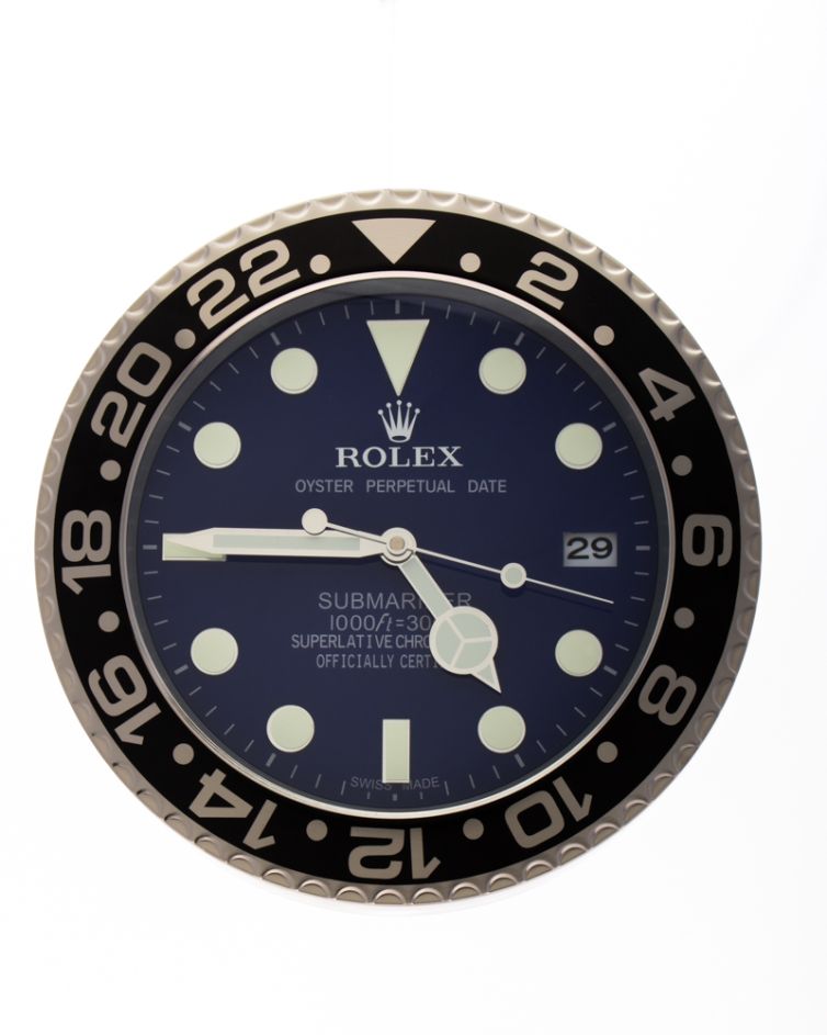 Rolex Perpetual Submariner Style Blue, Black & Silver Wall Clock
