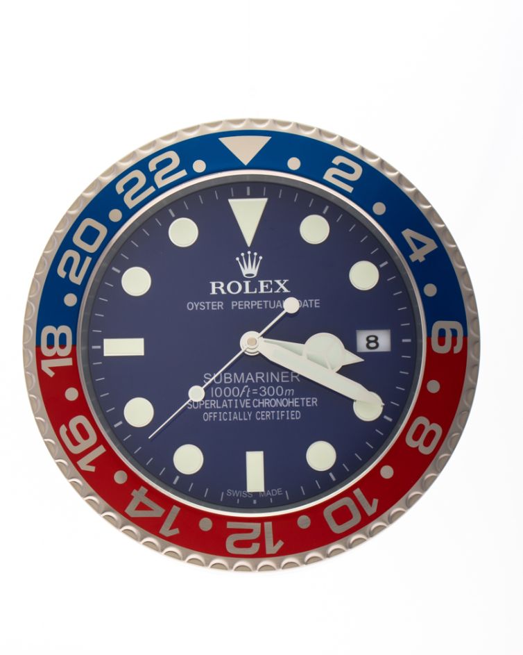 Rolex Perpetual Submariner Style Red, Blue & White Wall Clock