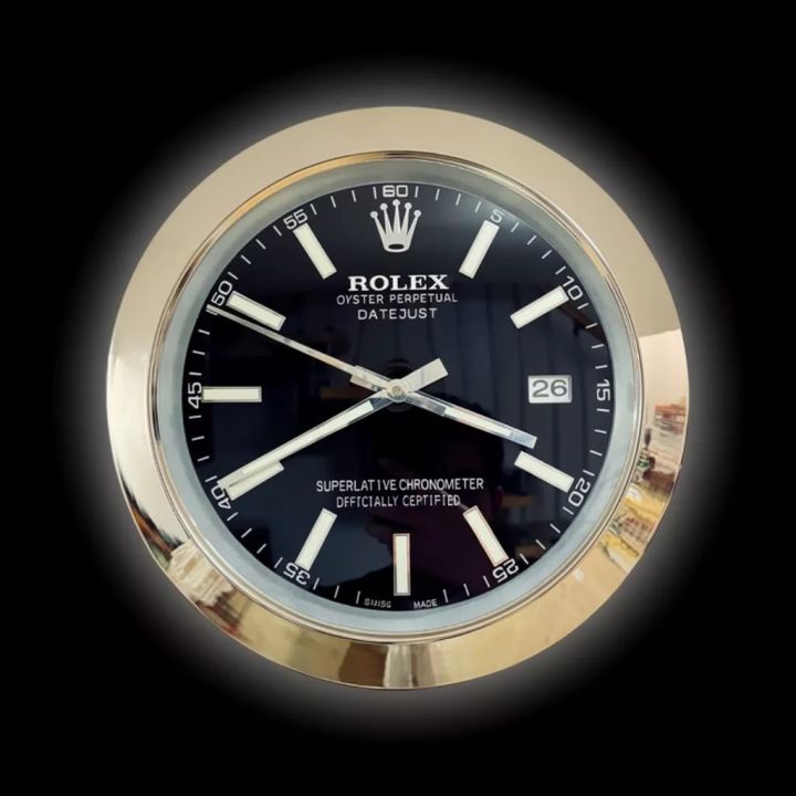 Raxter Clocks Rolex Datejust Silver and Black Wall Clock - Luxury Wall Clocks