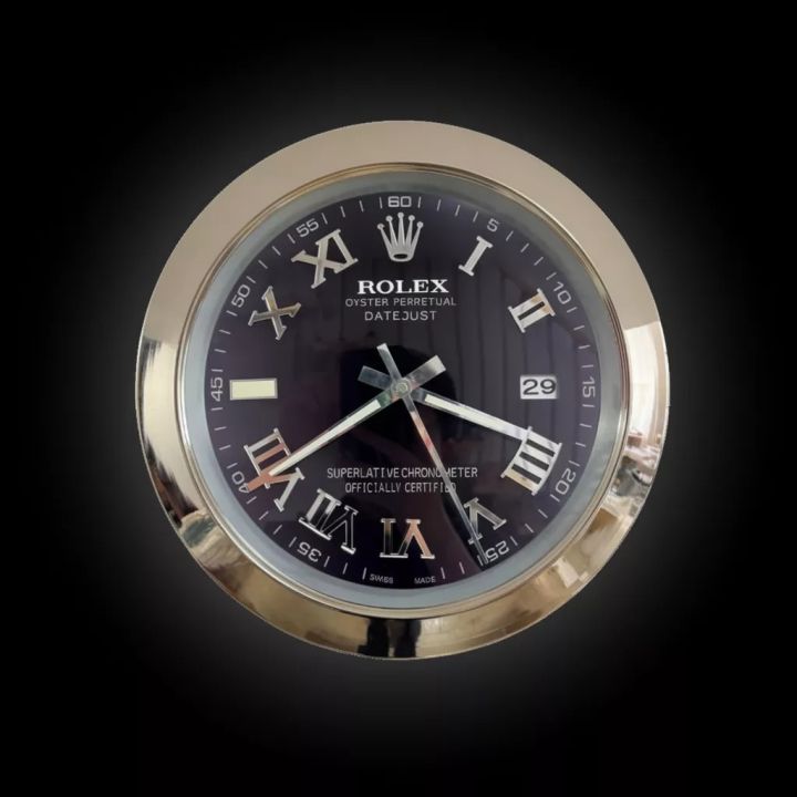 Raxter Clocks Rolex Datejust Silver and Black Wall Clock - Luxury Wall Clocks