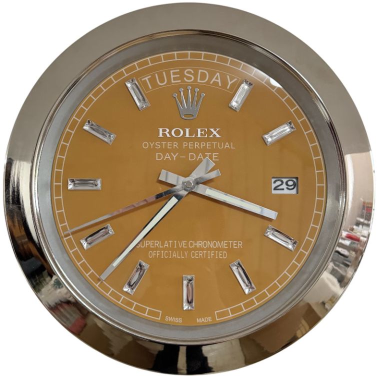 Rolex Silver & Gold & Diamante Markers Day-Date Style Wall Clock