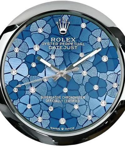 Rolex Silver & Floral DateJust Style Wall Clock