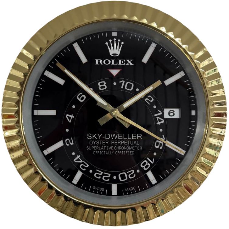 Rolex Ridged Gold & Black with Date Sky Dweller Style Wall Clock
